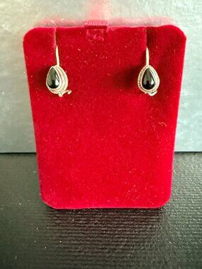 Vintage Sterling Silver Black Onyx Tear Drop Earrings